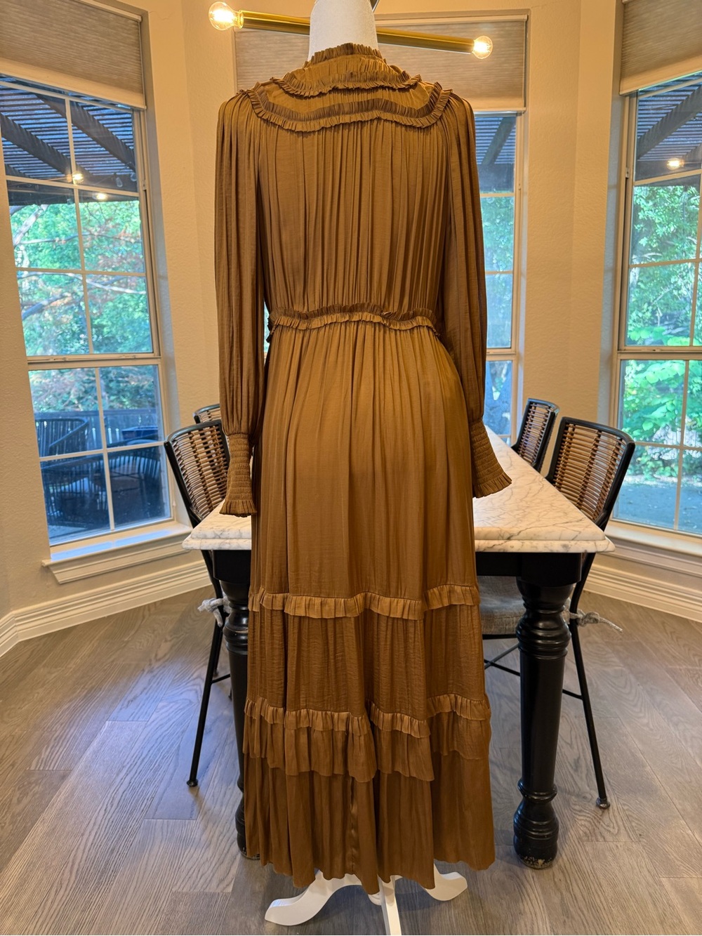 Moon River Bronze Ruffle Tiered Long Sleeve Maxi Dress - Picture 2 of 5